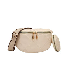 Soft Leather Textured Clutch Saddle Crossbody Waist Bag White