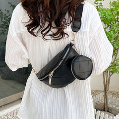 Soft Leather Textured Clutch Saddle Crossbody Waist Bag Black
