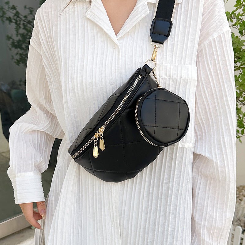 Soft Leather Textured Clutch Saddle Crossbody Waist Bag Black