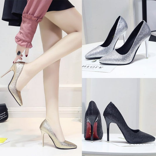Spring And Summer New High Heels Stiletto Heel Gold And Silver Color Formal Dress Bridesmaid Bridal Shoes Black