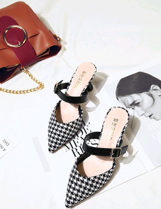 Spring & Summer Korean Plaid Baotou Half Slippers Black