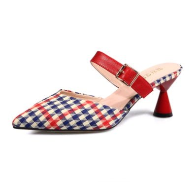 Spring & Summer Korean Plaid Baotou Half Slippers Red