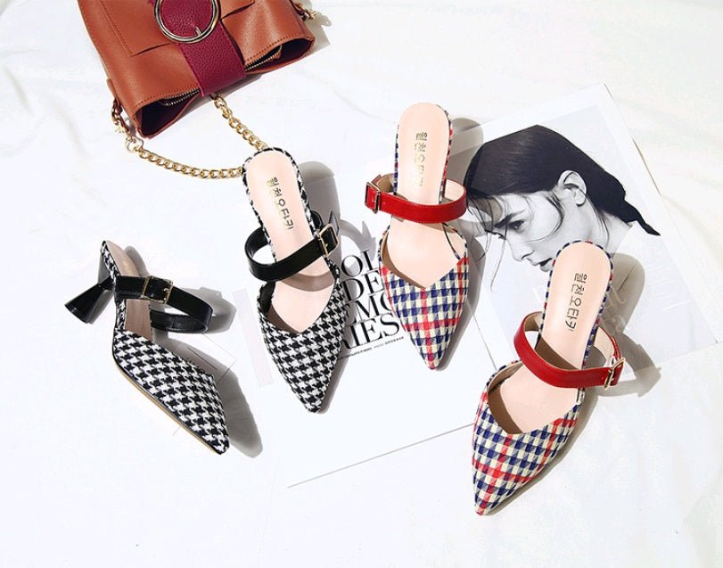 Spring & Summer Korean Plaid Baotou Half Slippers Black