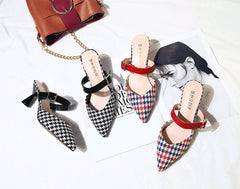 Spring & Summer Korean Plaid Baotou Half Slippers Black