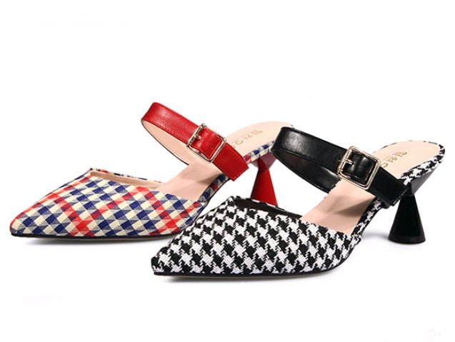 Spring & Summer Korean Plaid Baotou Half Slippers Black