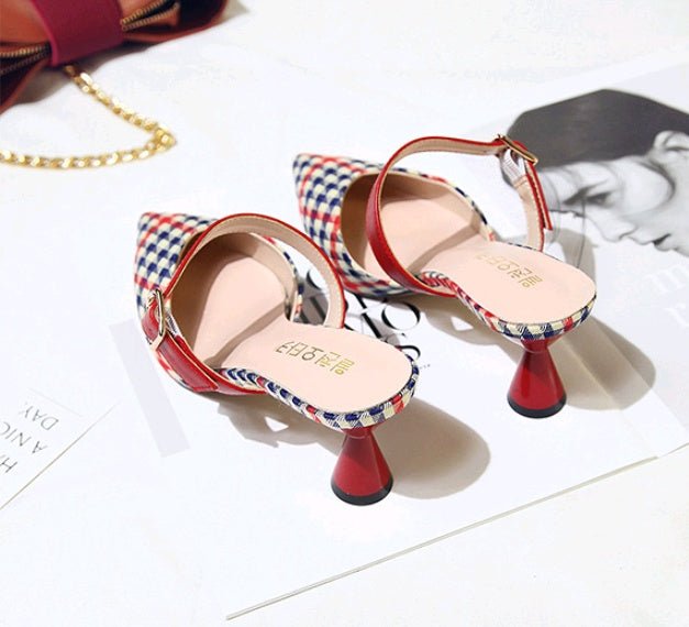 Spring & Summer Korean Plaid Baotou Half Slippers Red