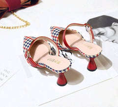 Spring & Summer Korean Plaid Baotou Half Slippers Red
