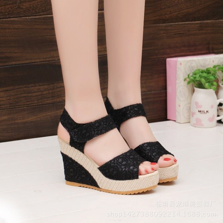 Spring & Summer Sexy Open - Toe Wedge Sandals – Black Women’s Sandals Black