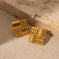 Square Texture 18K Gold Stainless Steel Fashion Stud Earrings JDE2308083