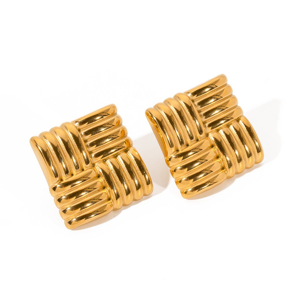 Square Texture 18K Gold Stainless Steel Fashion Stud Earrings JDE2308083
