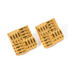 Square Texture 18K Gold Stainless Steel Fashion Stud Earrings JDE2308083