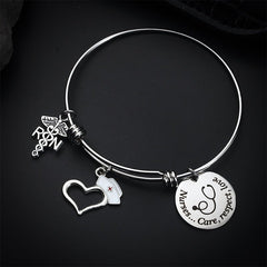 Stainless Steel Peach Heart Nurse Shrink Bracelet with Round Board Apple