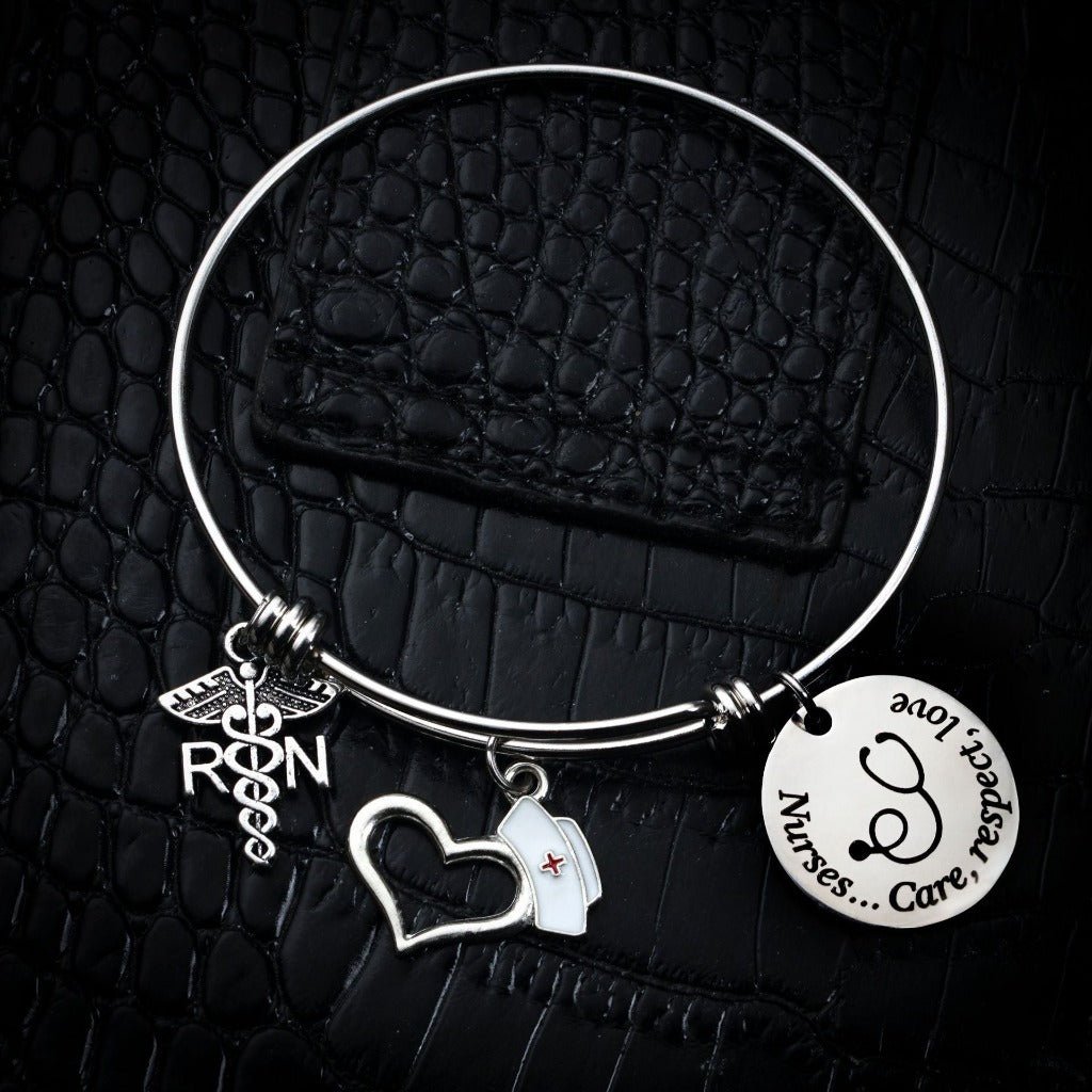 Stainless Steel Peach Heart Nurse Shrink Bracelet with Round Board 0259 Nurse