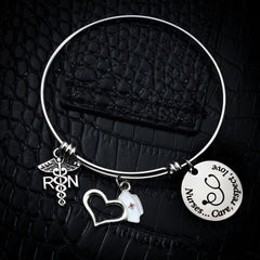 Stainless Steel Peach Heart Nurse Shrink Bracelet with Round Board 0259 Nurse