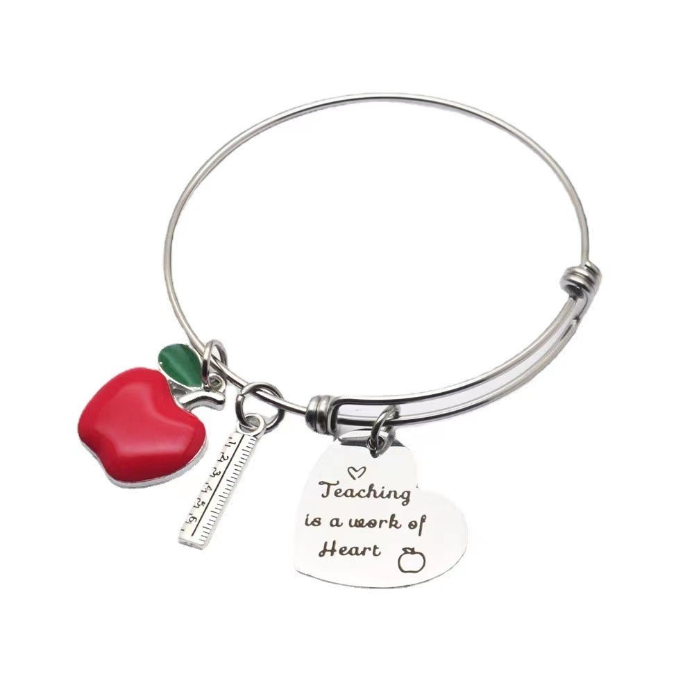 Stainless Steel Peach Heart Nurse Shrink Bracelet with Round Board Apple