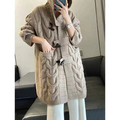 Stand Out Twisted Stylish Hooded Jacket Horn Button Loose Casual Camel