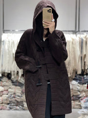 Stand Out Twisted Stylish Hooded Jacket Horn Button Loose Casual Coffee