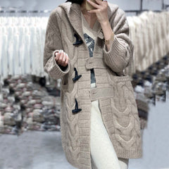 Stand Out Twisted Stylish Hooded Jacket Horn Button Loose Casual Coffee
