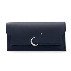 Star Moon Rivet Zipper Soft Leather Coin Wallet Black