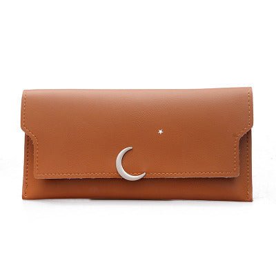 Star Moon Rivet Zipper Soft Leather Coin Wallet Brown