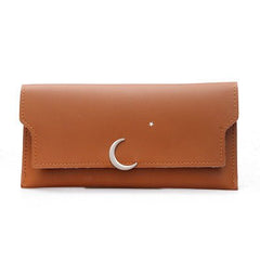 Star Moon Rivet Zipper Soft Leather Coin Wallet Brown