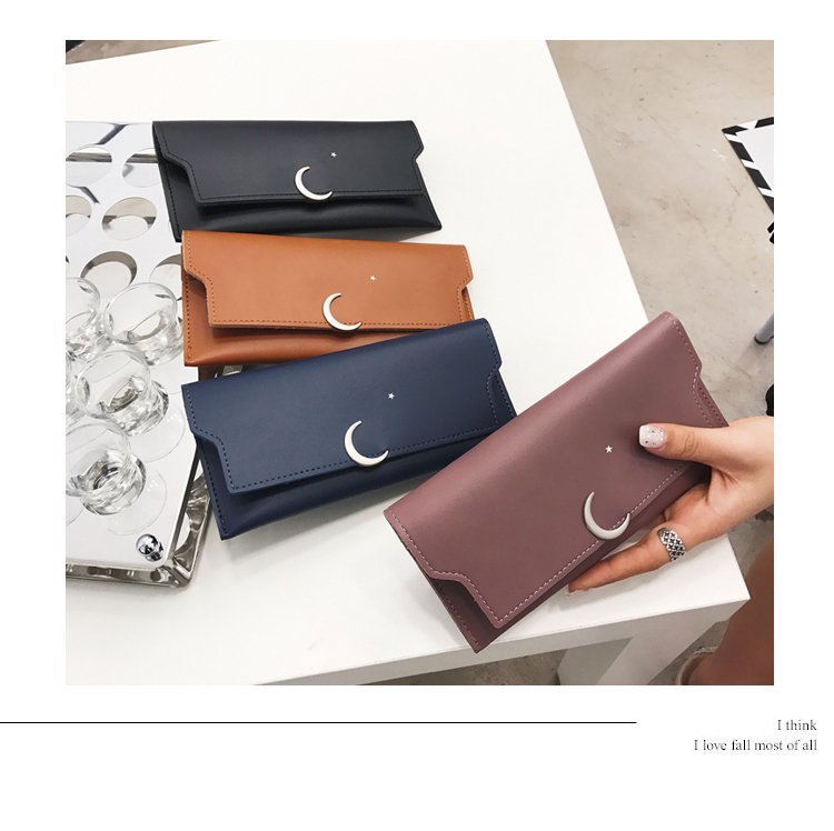 Star Moon Rivet Zipper Soft Leather Coin Wallet Purple
