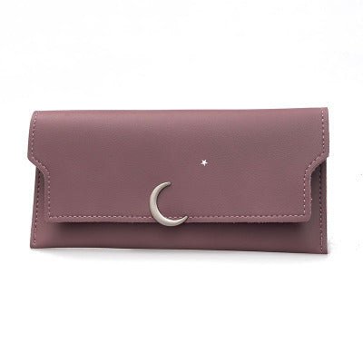 Star Moon Rivet Zipper Soft Leather Coin Wallet Purple
