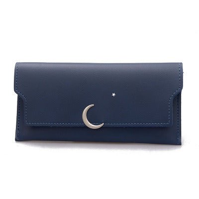 Star Moon Rivet Zipper Soft Leather Coin Wallet Blue