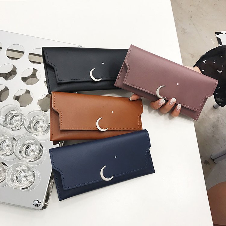 Star Moon Rivet Zipper Soft Leather Coin Wallet Purple