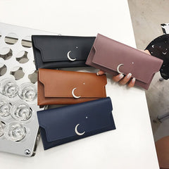 Star Moon Rivet Zipper Soft Leather Coin Wallet Purple