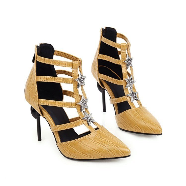 Stiletto pointed toe plus size women sandals Yellow