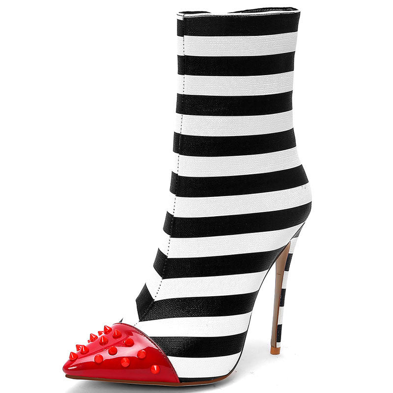 Striped contrast color 12cm ultra - high stiletto rivet tip Stripe