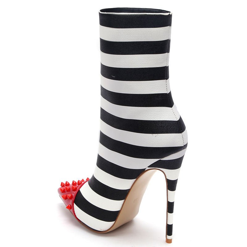 Striped contrast color 12cm ultra - high stiletto rivet tip Stripe