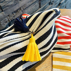 Striped Tassel Cosmetic Bag Zipper Canvas Cosmetic Bag Red
