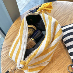 Striped Tassel Cosmetic Bag Zipper Canvas Cosmetic Bag Red