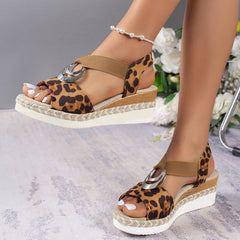 Stroppy Platform Peep Toe Wonders Roman Wedge with Straps Sandals Black