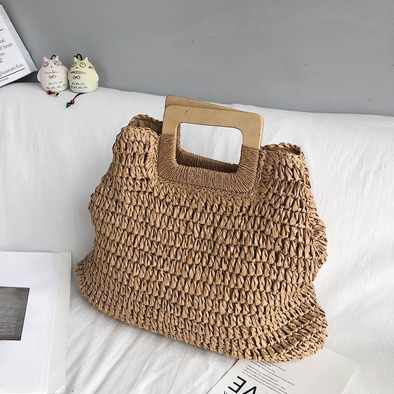 Stylish Straw Clutch Beach Bag for Summer Adventures Khaki