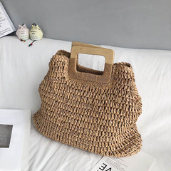 Stylish Straw Clutch Beach Bag for Summer Adventures Khaki