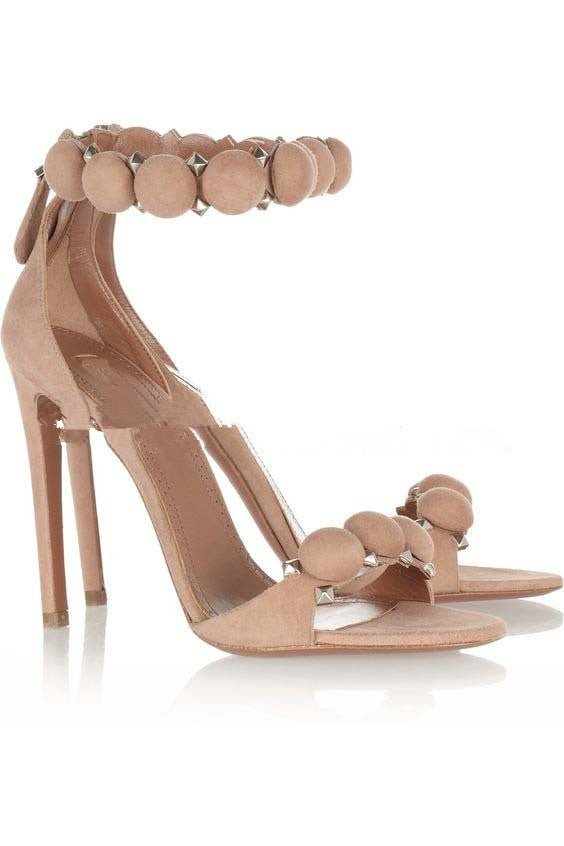 Suede button rivet sandals Beige