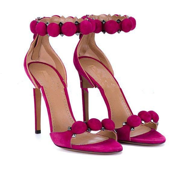 Suede button rivet sandals Rose Red