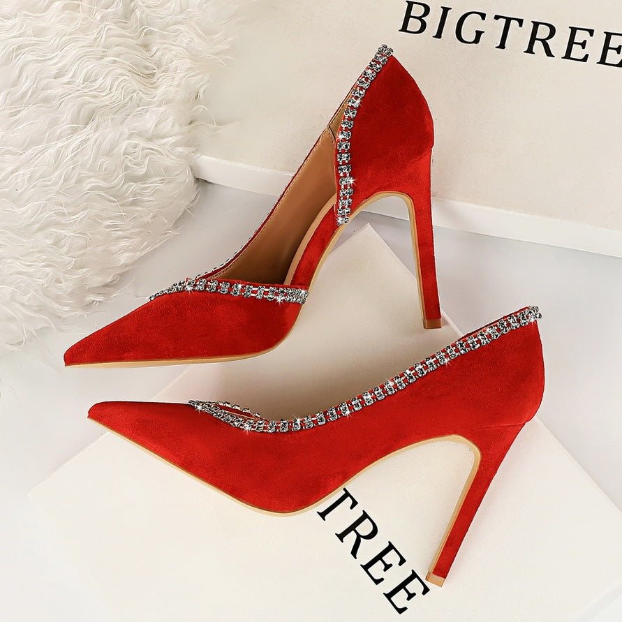 Suede Hollow High Heels – Elegant and Breathable Statement Shoes Red