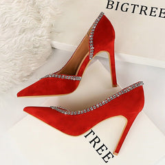 Suede Hollow High Heels – Elegant and Breathable Statement Shoes Red