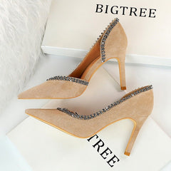 Suede Hollow High Heels – Elegant and Breathable Statement Shoes Beige