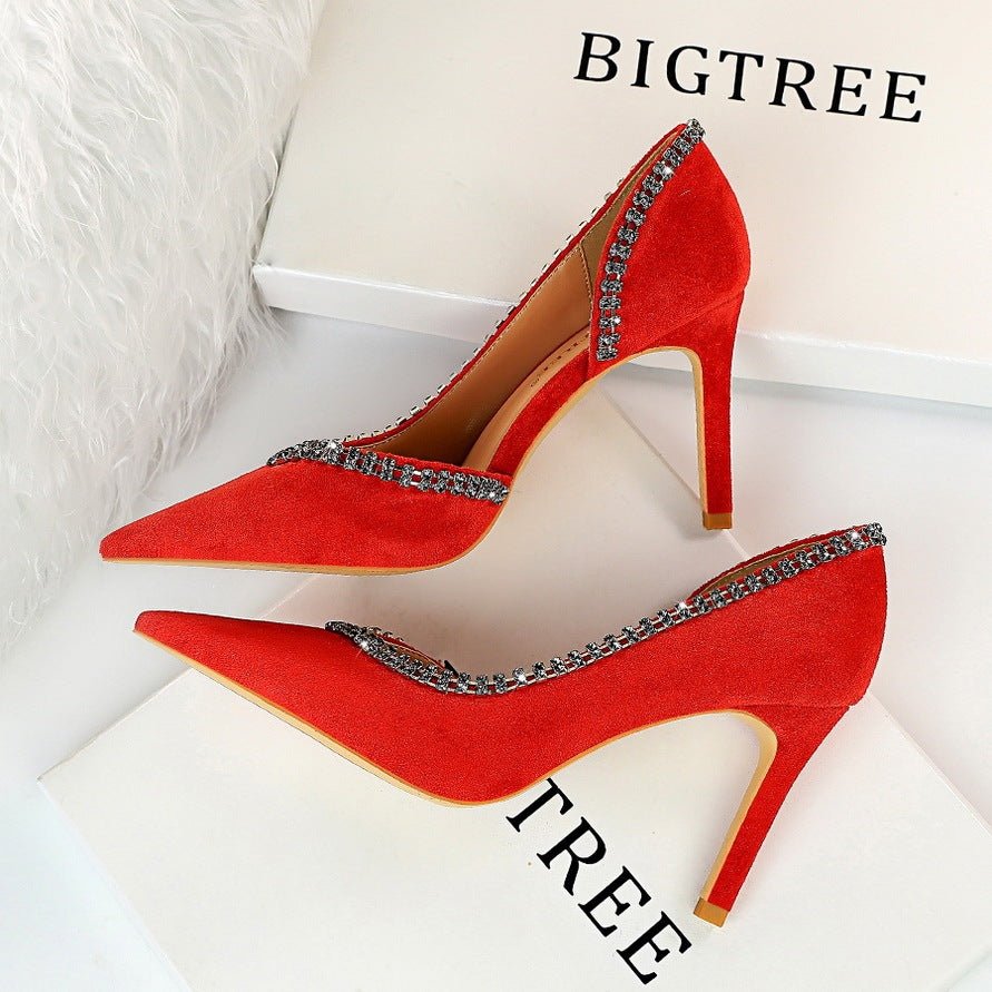 Suede Hollow High Heels – Elegant and Breathable Statement Shoes Purple