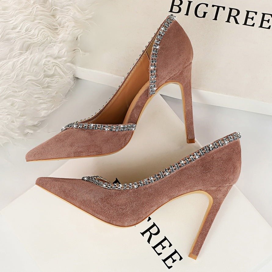 Suede Hollow High Heels – Elegant and Breathable Statement Shoes Beige