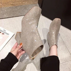 Suede Rhinestone Sequins for High Heel Boots Beige