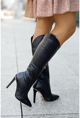 Suede Side Zipper Mid - calf Fashion Women's Boots Black Pu