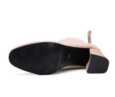 Suede Square Toe European & American Style Short Boots for Women Apricot plus velvet