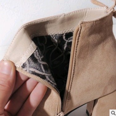 Suede Square Toe European & American Style Short Boots for Women Apricot plus velvet