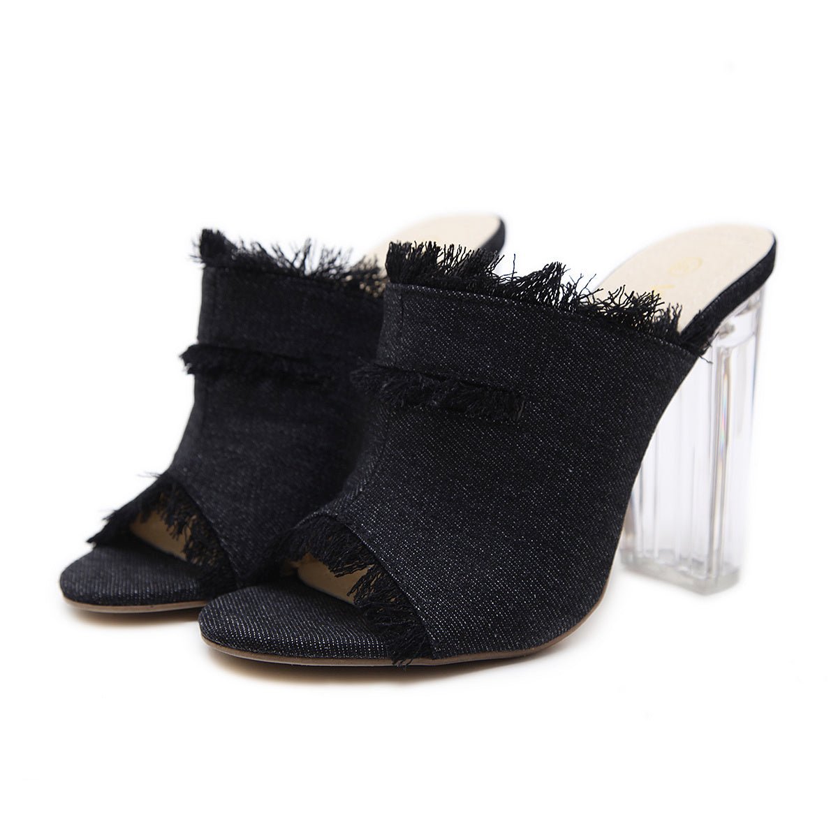 Summer New Jeans High Heels – Sexy Fish Mouth Sandals with Crystal Accents Black